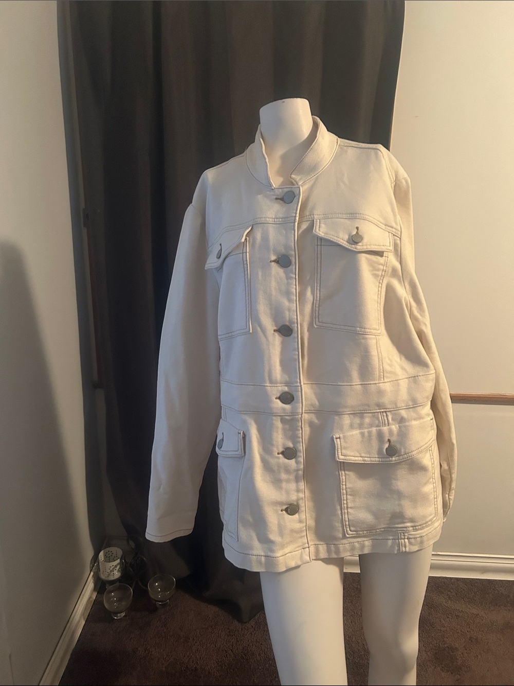 Lane Bryant Cream Utility Jacket - Classic Button-Front Coat